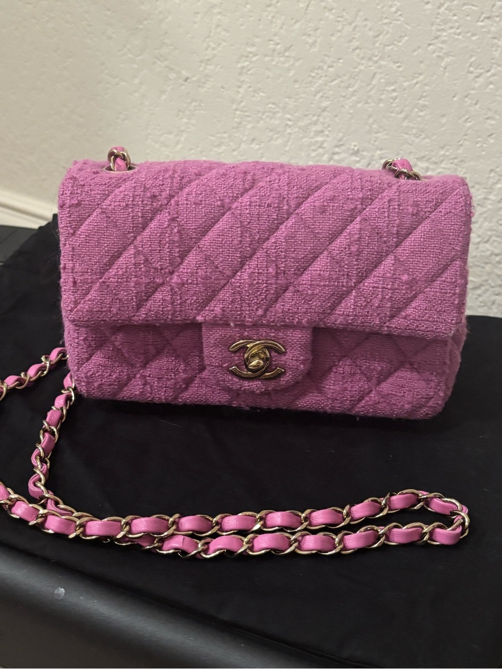 Tweed Quilted Mini Rectangular Flap Purple - with Microchip and Entrupy